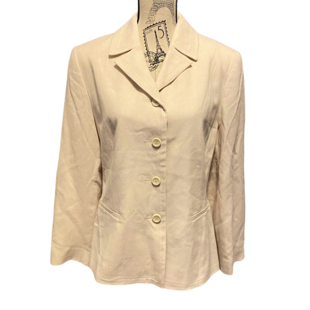 Vintage Versions by L 100% Virgin Wool BlazerJacket Size 12 Cream Quiet Luxury